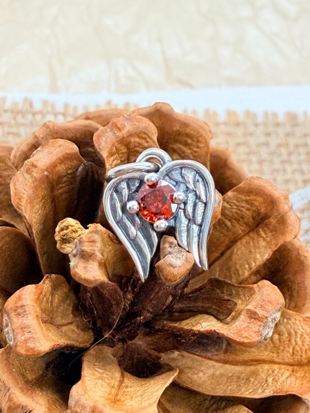 James Avery Garnet Angel Wings Birthstone Charm Sterling Silver Red